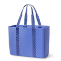 Sun-Day Collapsible Tote in Wavelength, periwinkle blue tote bag with dark navy checkerboard patterned carry loops and blue horizontal strap accent
