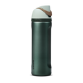 FreeSip 24oz Wintergreen; deep forest green body with soft mint-sage flip cap and tan leather carry loop
