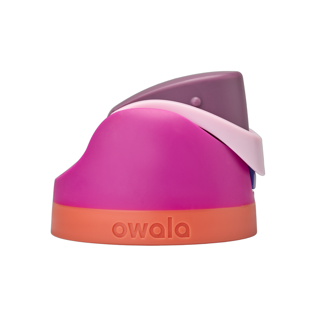 FreeSip replacement lid in Crown Jewel, magenta/fuchsia body with light pink/lavender flip cap and coral orange base ring
