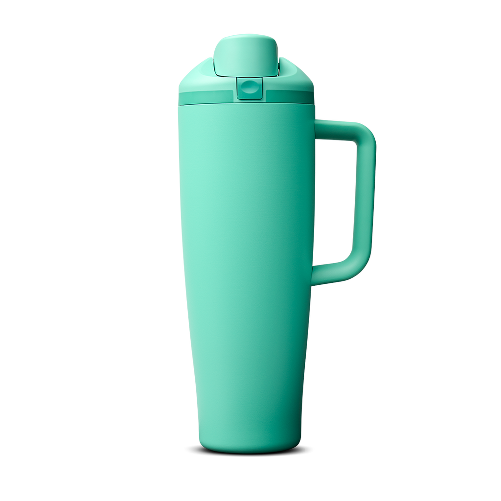 FreeSip Tumbler 40oz 90s Kid, bright teal/mint green body with matching lid and handle