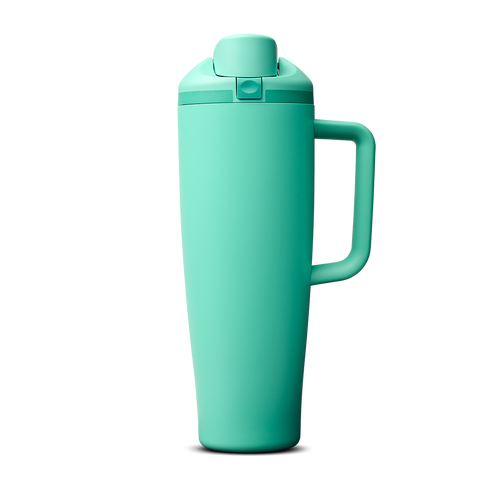 FreeSip Tumbler 40oz 90s Kid, bright teal/mint green body with matching lid and handle