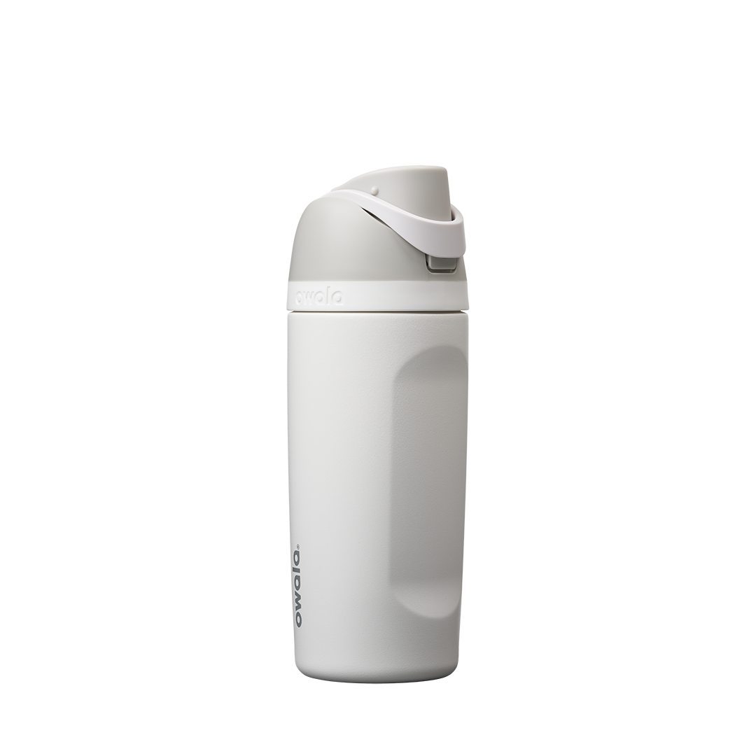 Kids FreeSip 16oz in Shy Marshmallow, off-white light gray insulated bottle with matching gray flip cap and gray carry loop
